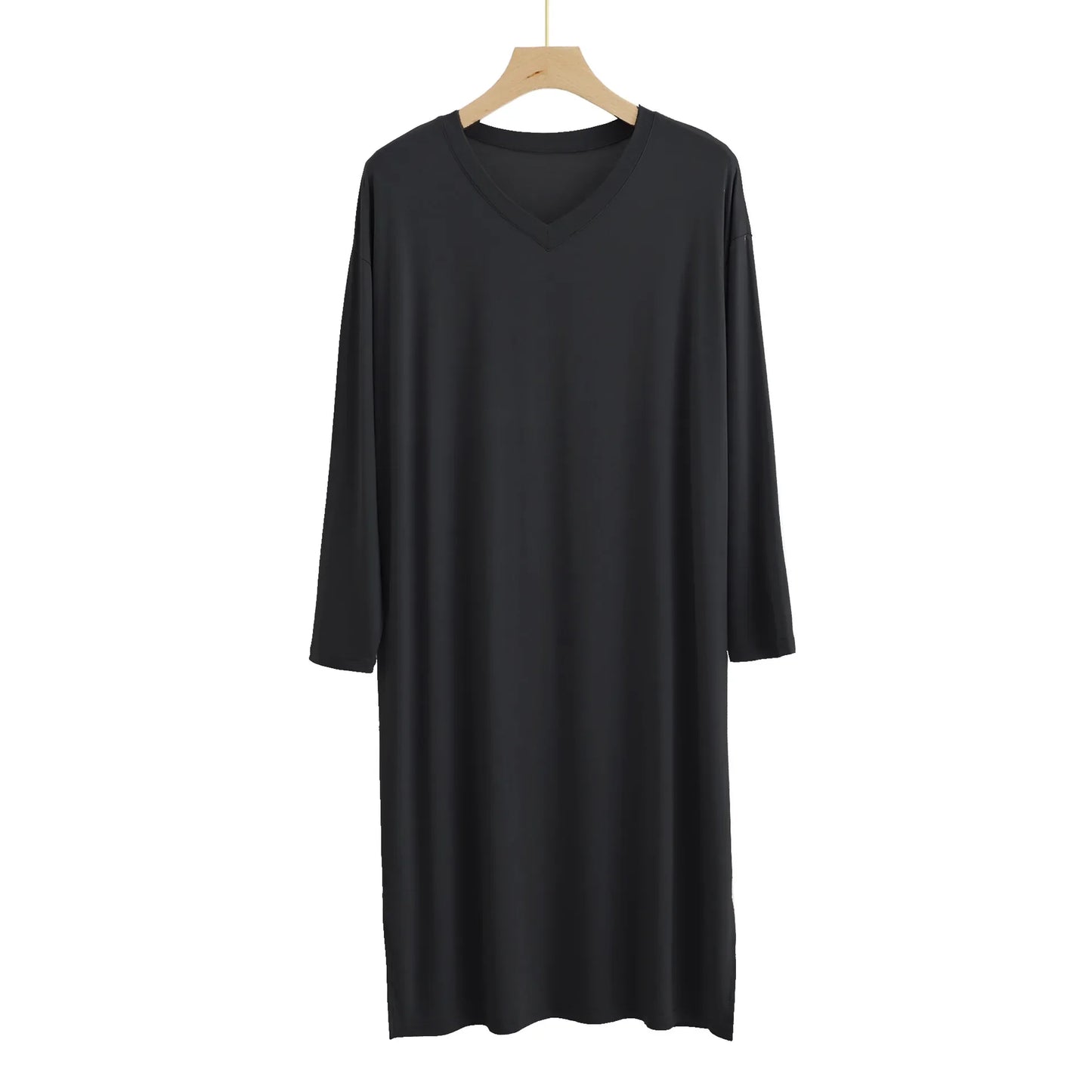 Modal Men's Round Neck Long Sleeve Nightgown Sleepwear Clothes Mid-long Knee Length Soft and Comfortable Nightwear Dresses - xmaker.ai