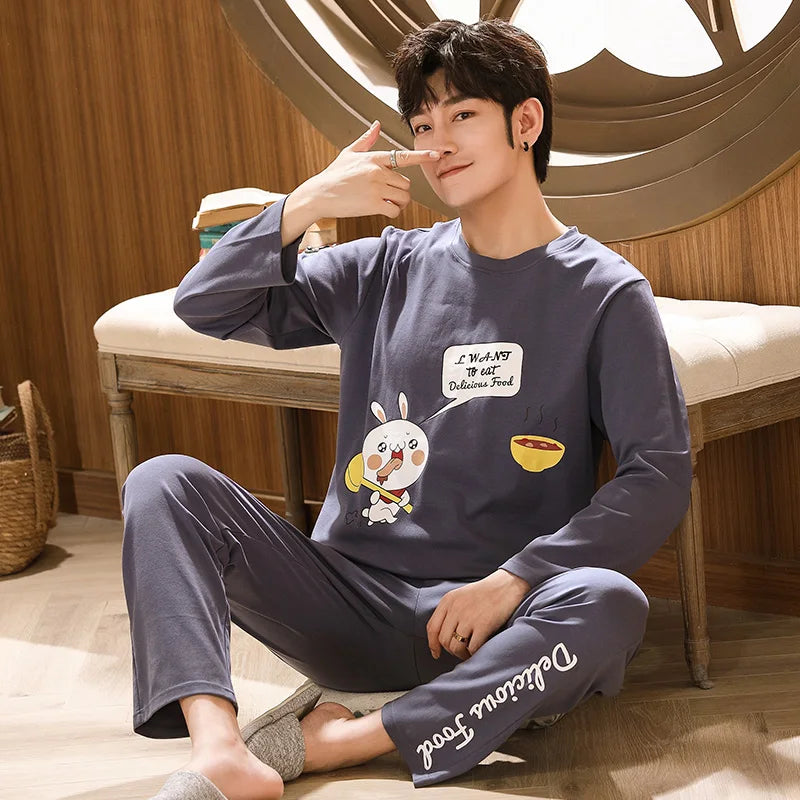 Spring Autumn Plus 5XL Knitted Men's Sleepwear Letter Lattice Pajamas Plaid Pajamas Sets Casual Loungewear Pyjamas Night Fashion - xmaker.ai