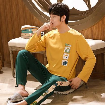 Spring Autumn Plus 5XL Knitted Men's Sleepwear Letter Lattice Pajamas Plaid Pajamas Sets Casual Loungewear Pyjamas Night Fashion - xmaker.ai