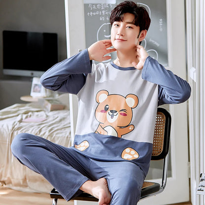 Spring Autumn Plus 5XL Knitted Men's Sleepwear Letter Lattice Pajamas Plaid Pajamas Sets Casual Loungewear Pyjamas Night Fashion - xmaker.ai