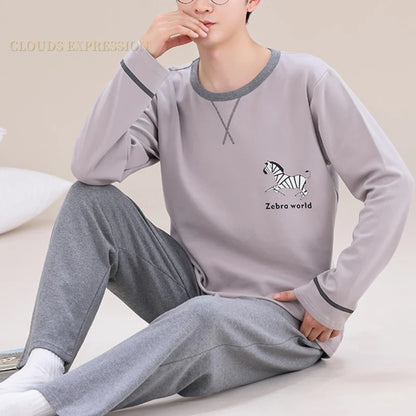 Men's Sleepwear Letter Lattice Pajamas 5XL Knitted Sets