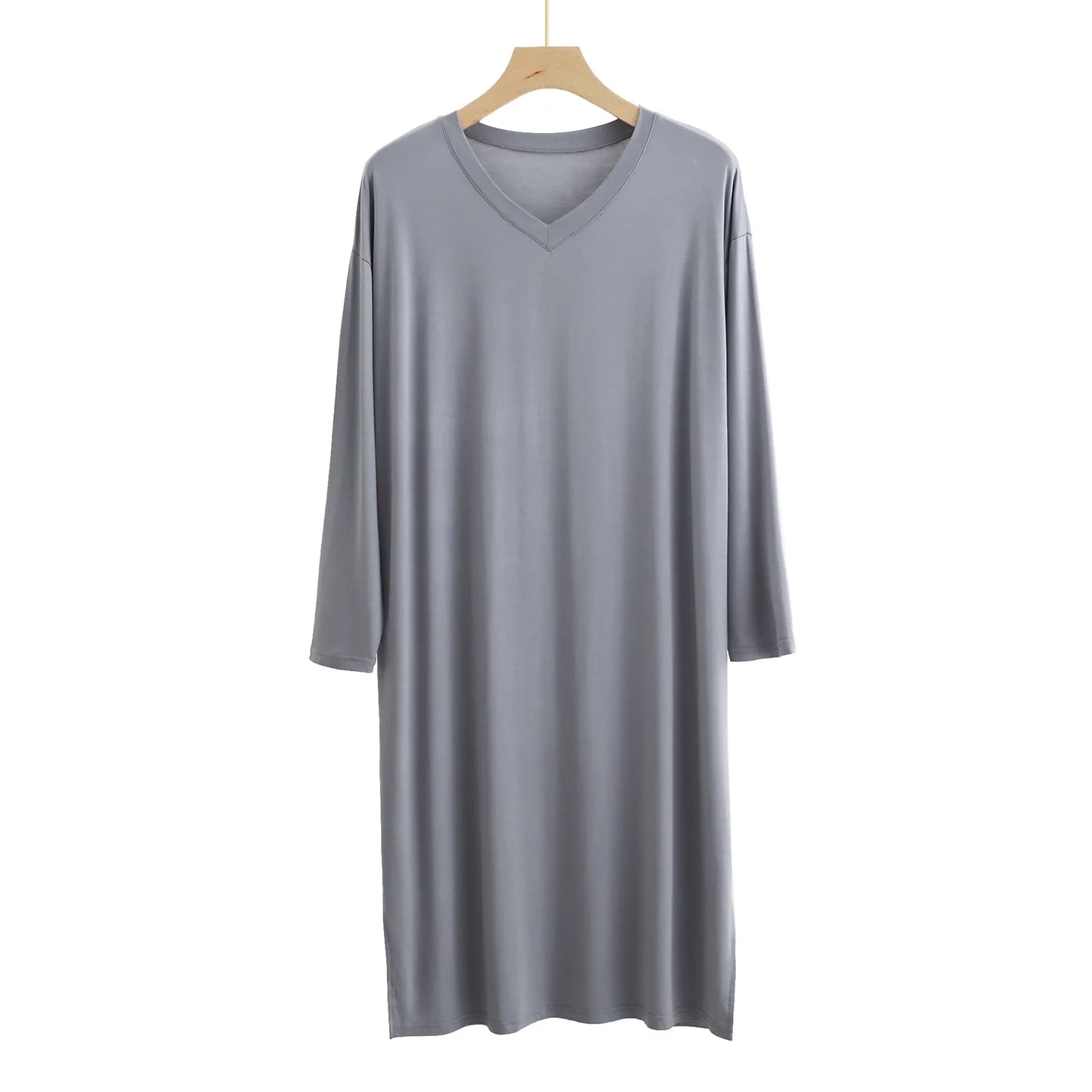 Modal Men's Round Neck Long Sleeve Nightgown Sleepwear Clothes Mid-long Knee Length Soft and Comfortable Nightwear Dresses - xmaker.ai