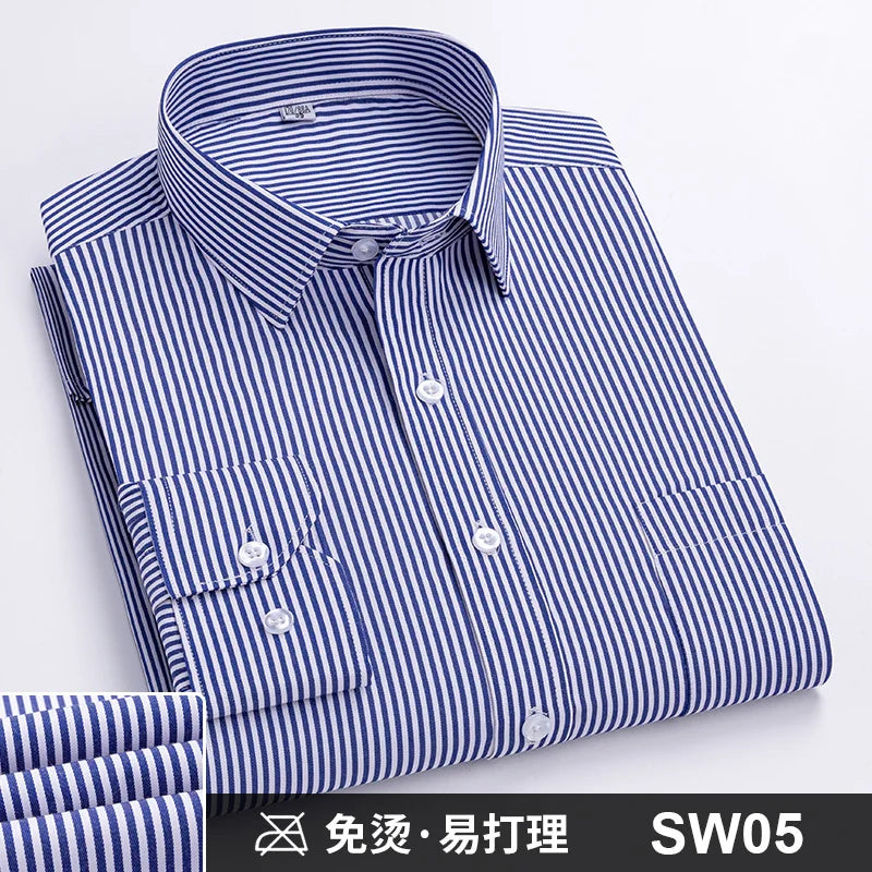 Men's Formal Shirt Long Sleeve Striped Anti-wrinkle Non-ironing