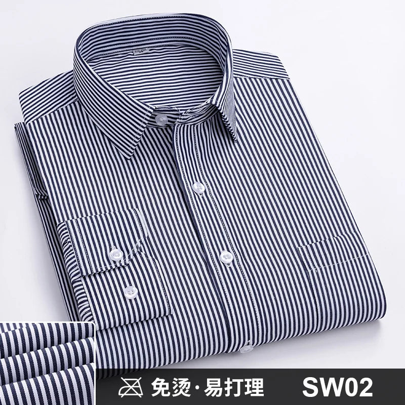 Men's Formal Shirt Long Sleeve Striped Anti-wrinkle Non-ironing