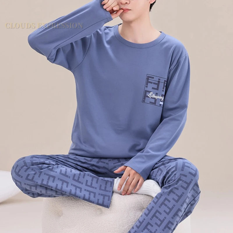 Men's Sleepwear Letter Lattice Pajamas 5XL Knitted Sets