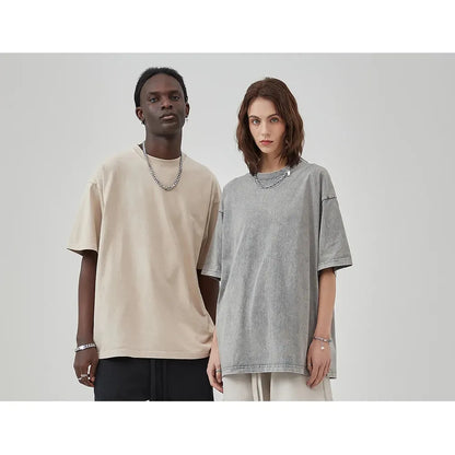 Distressed Basic Pure Color Heavy Washed Oversized Cotton Plain T-shirts for Women Men Summer Tops Shirts Men's Clothing Tees - xmaker.ai