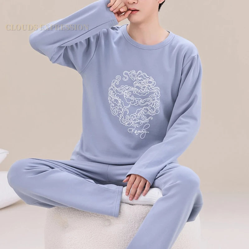 Men's Sleepwear Letter Lattice Pajamas 5XL Knitted Sets