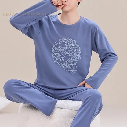 Men's Sleepwear Letter Lattice Pajamas 5XL Knitted Sets