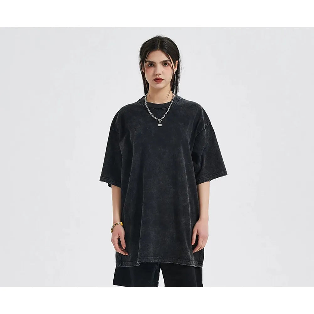 Distressed Basic Pure Color Heavy Washed Oversized Cotton Plain T-shirts for Women Men Summer Tops Shirts Men's Clothing Tees - xmaker.ai