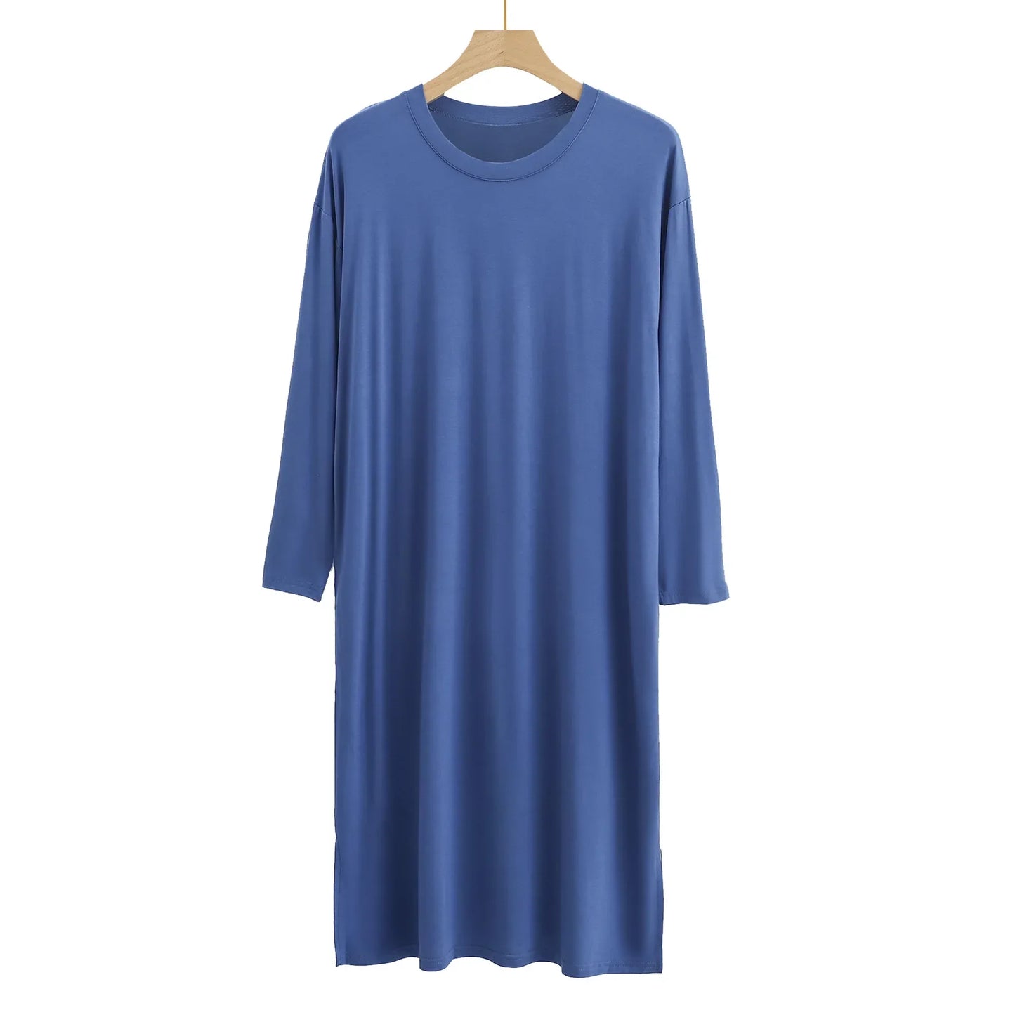 Modal Men's Round Neck Long Sleeve Nightgown Sleepwear Clothes Mid-long Knee Length Soft and Comfortable Nightwear Dresses - xmaker.ai