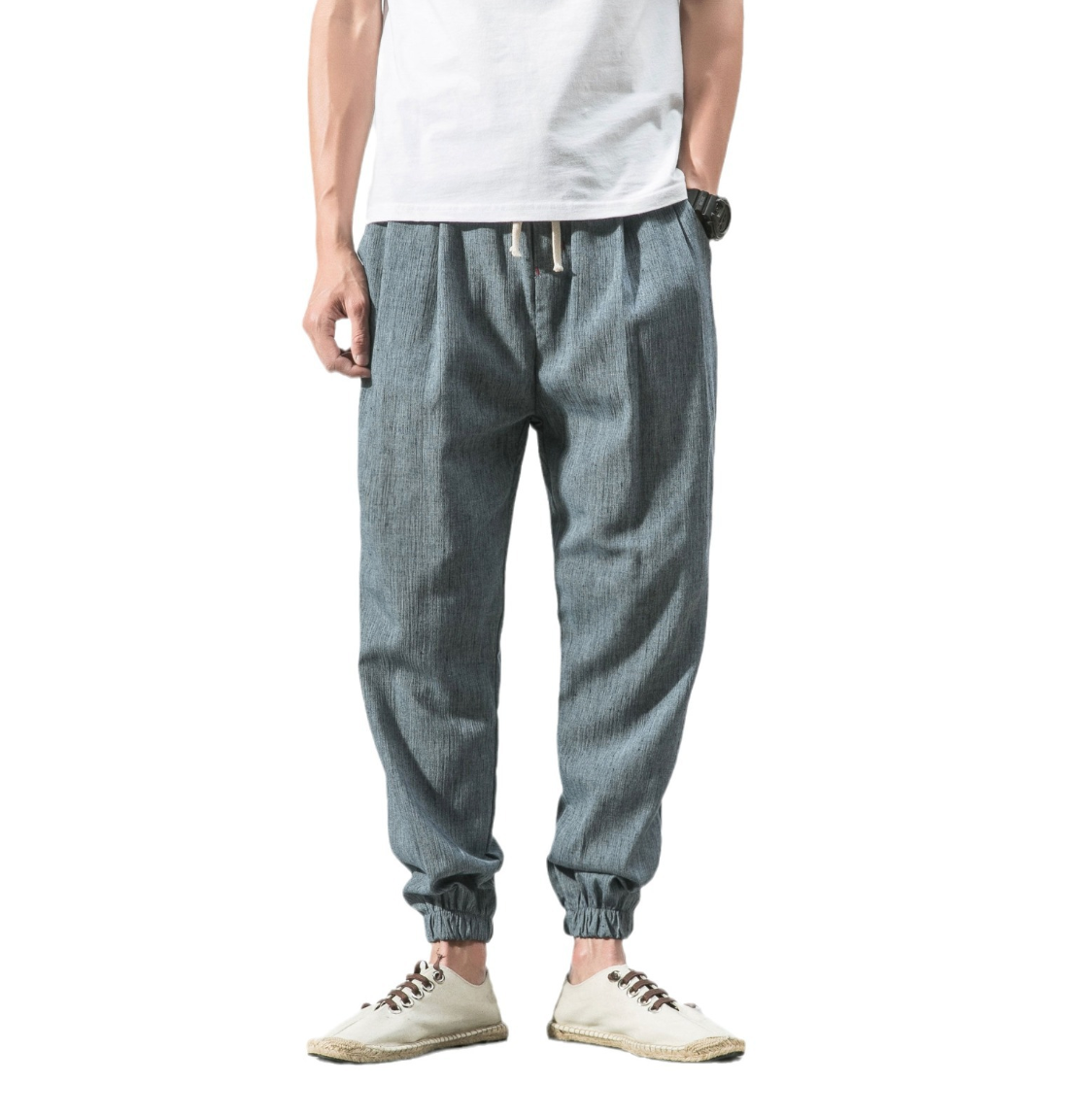 Xmaker Men's  Harem Cotton Linen Sweatpants,blue