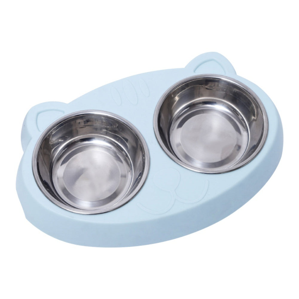 Pet Double Bowls, Stainless Steel Pet Food Bowl Water Bowl With No Spill Plastic Stand, Pet Feeding And Drinking Bowl For Indoor Cats And Dogs - Xmaker