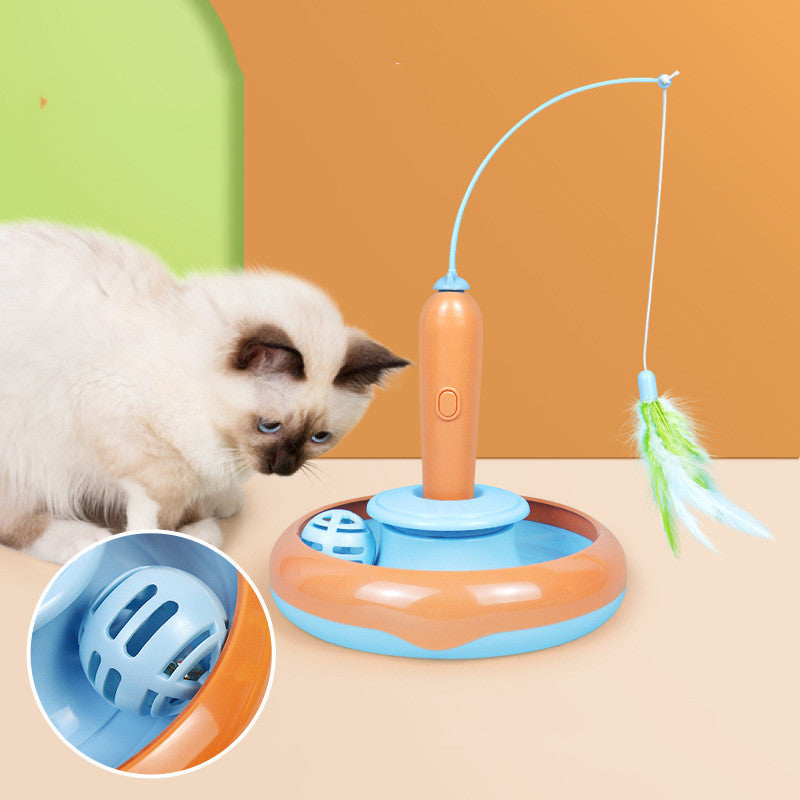 2 In 1 Pet Cat Toy With Feather For Self-play Cat Turntable Pets Supplies Cat Toy - Xmaker