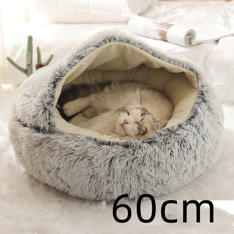 2 In 1 Dog And Cat Bed Pet Winter Bed Round Plush Warm Bed House Soft Long Plush Pets Bed Pet - Xmaker