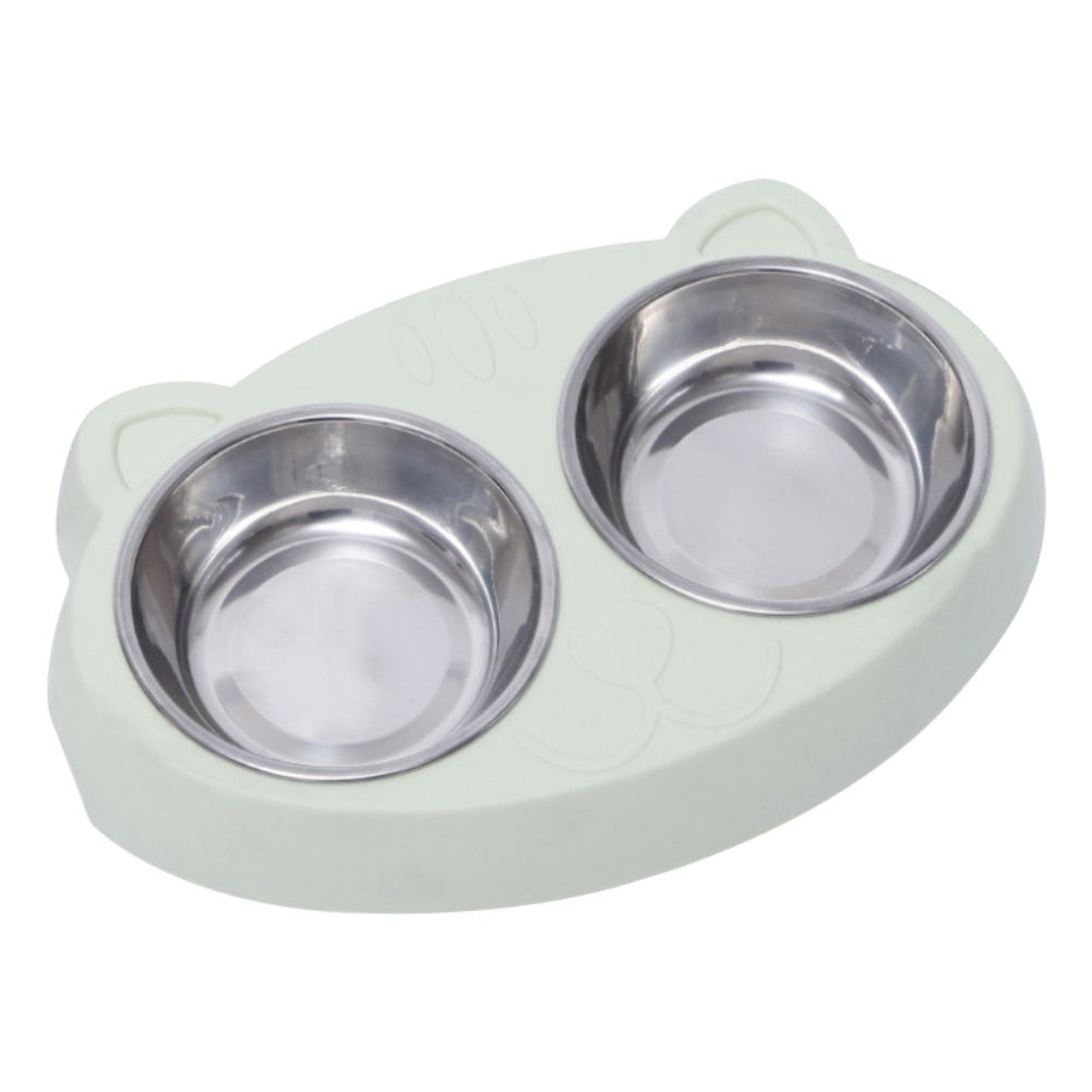 Pet Double Bowls, Stainless Steel Pet Food Bowl Water Bowl With No Spill Plastic Stand, Pet Feeding And Drinking Bowl For Indoor Cats And Dogs - Xmaker