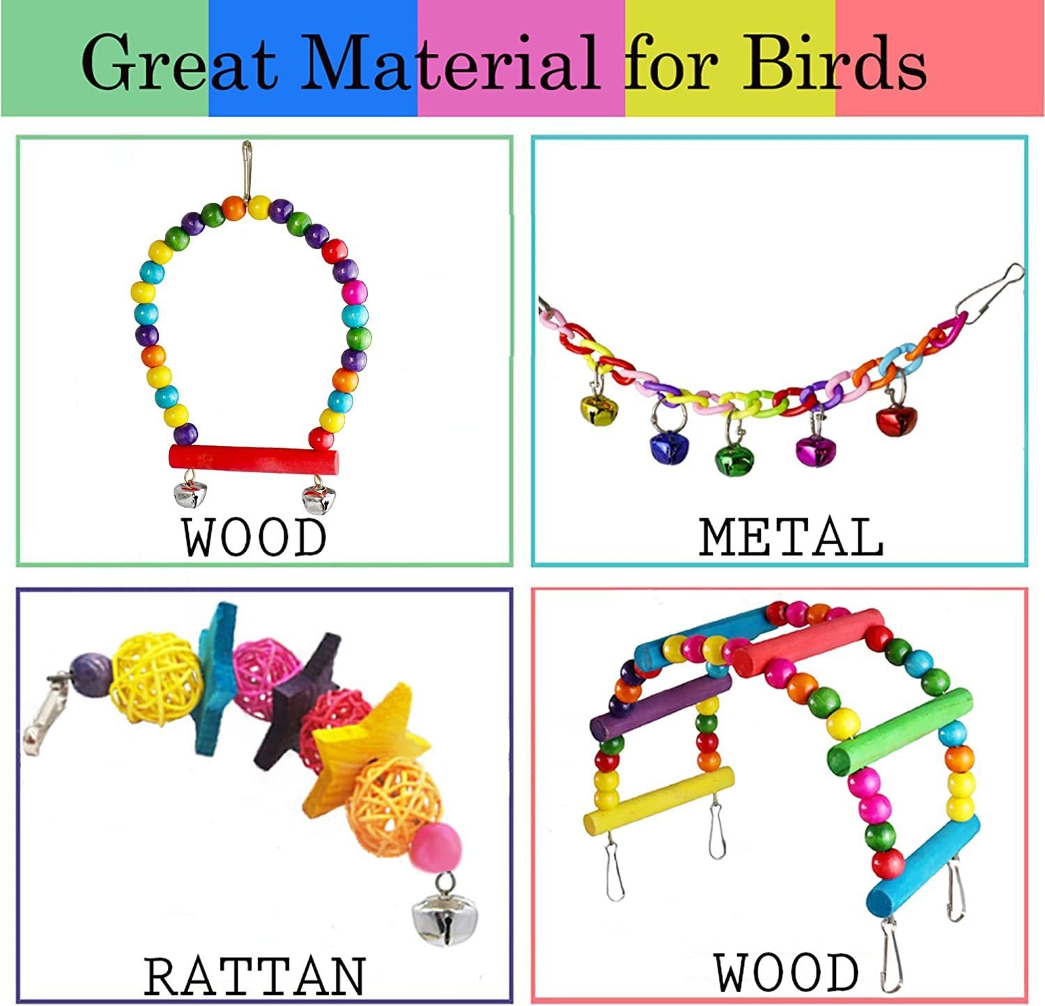 7PCs Parrot Toys Bird Cage Accessories - Xmaker