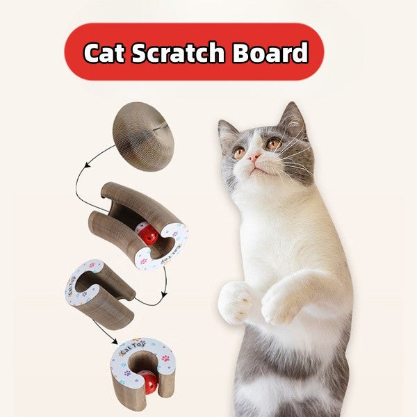 Foldable Cat Scratch Board Toy With Bell Cat Grinding Claw Cat Climbing Frame Round Corrugated Cats Interactive Toys - Xmaker