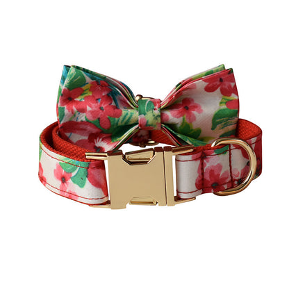 Red Floral Print Dog Leash Collar - Xmaker