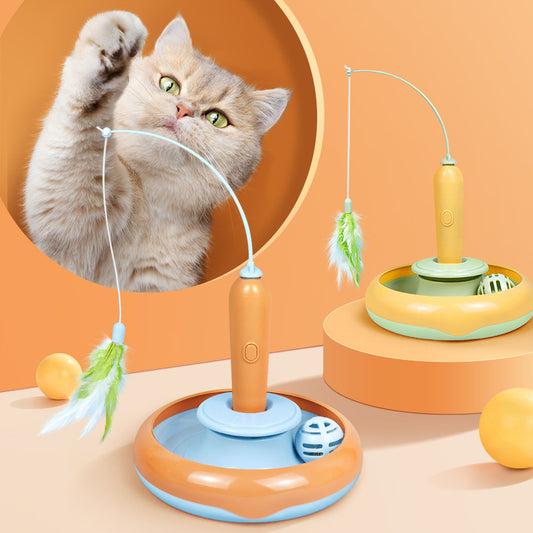 2 In 1 Pet Cat Toy With Feather For Self-play Cat Turntable Pets Supplies Cat Toy - Xmaker