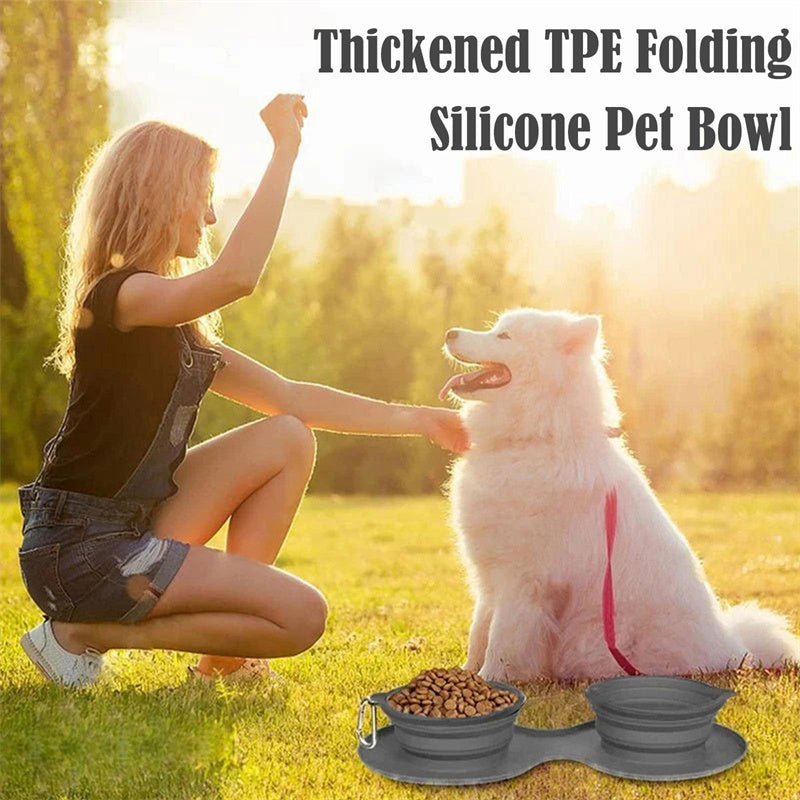 Rubber Foldable Double Bowl Pet Feeding Bowl Pets Supplies Dog Cat Bowls - Xmaker