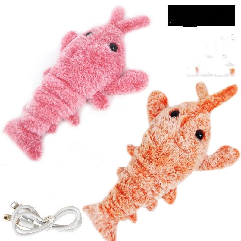 Pet Toys Electric Jumping Shrimp USB Charging Simulation Lobster Funny Cat Plush Pets Toy - Xmaker