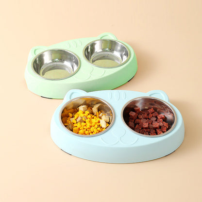 Pet Double Bowls, Stainless Steel Pet Food Bowl Water Bowl With No Spill Plastic Stand, Pet Feeding And Drinking Bowl For Indoor Cats And Dogs - Xmaker