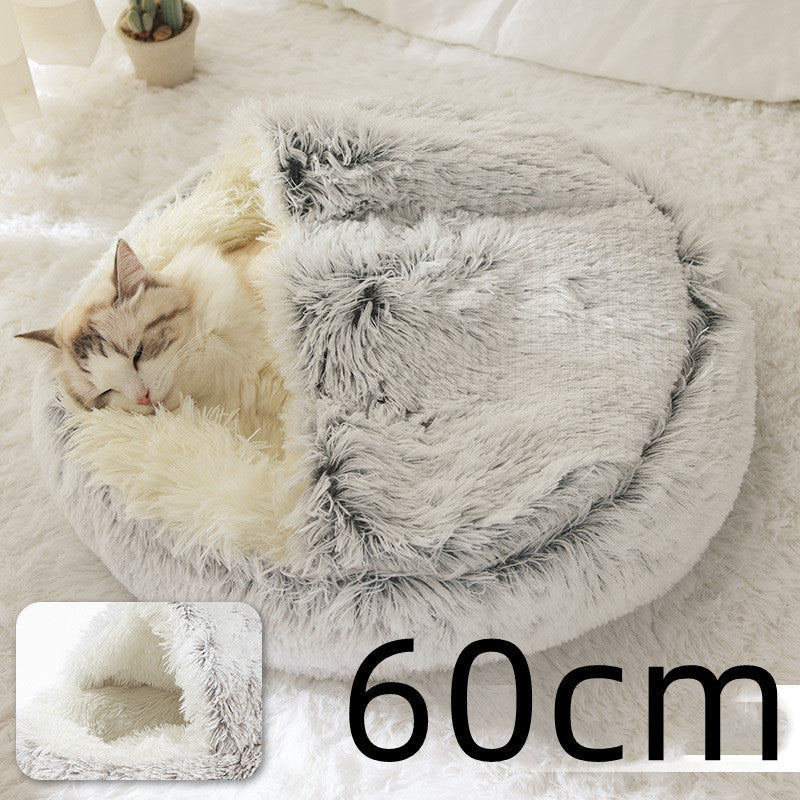 2 In 1 Dog And Cat Bed Pet Winter Bed Round Plush Warm Bed House Soft Long Plush Pets Bed Pet - Xmaker