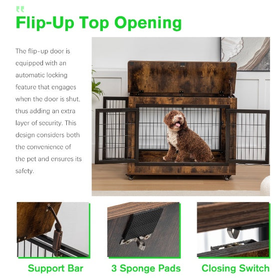 38in Dog Crate Furniture, Large Dog Kennel - Xmaker