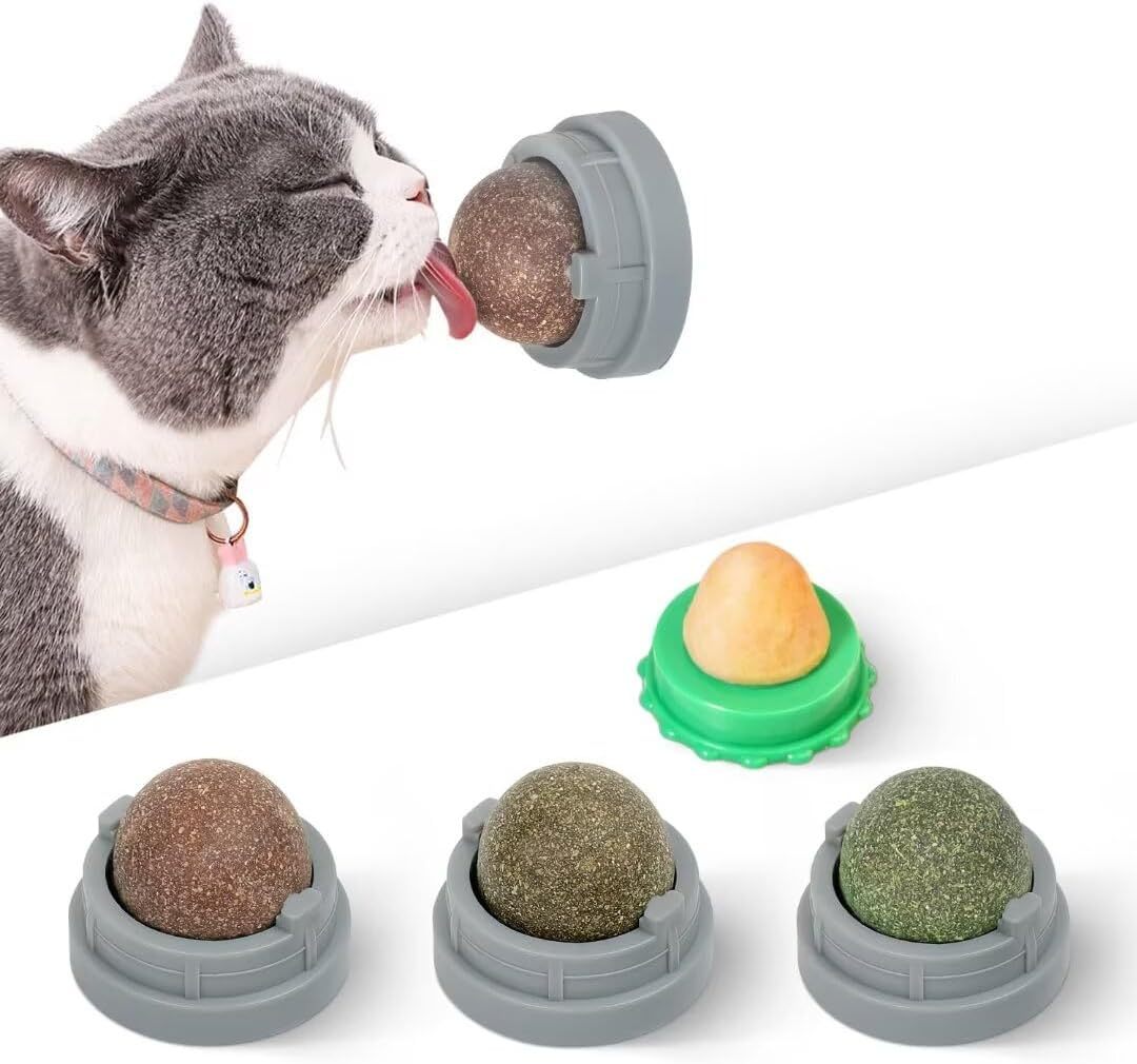 Potaroma Catnip Toys Balls 4 Pcs Extra Cat Energy Ball Edible Kitten Silvervine Toys For Cats Lick Healthy Kitty Teeth Cleaning Dental Chew Toys Cat Wall Treats - Xmaker