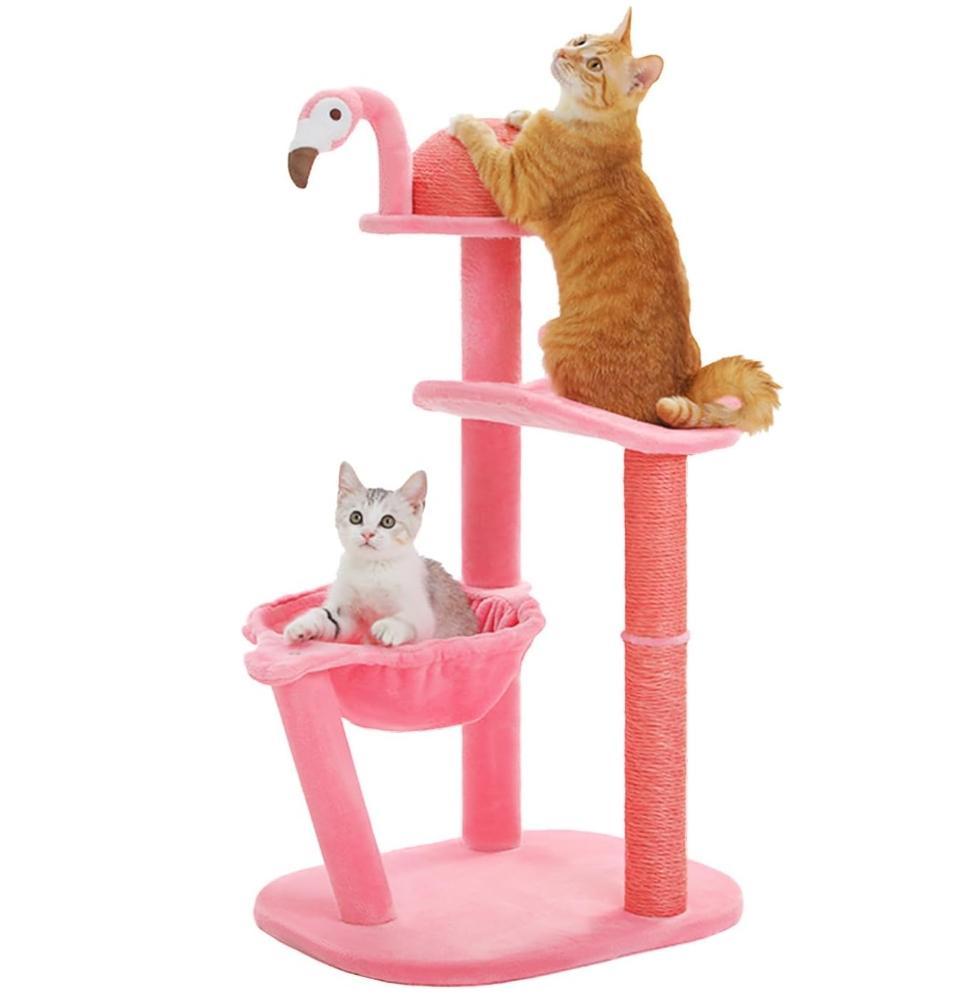 Flamingo Cat Tree With Sisal Scratching Pillar Cat Tower - Xmaker