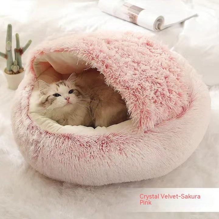 2 In 1 Dog And Cat Bed Pet Winter Bed Round Plush Warm Bed House Soft Long Plush Pets Bed Pet - Xmaker