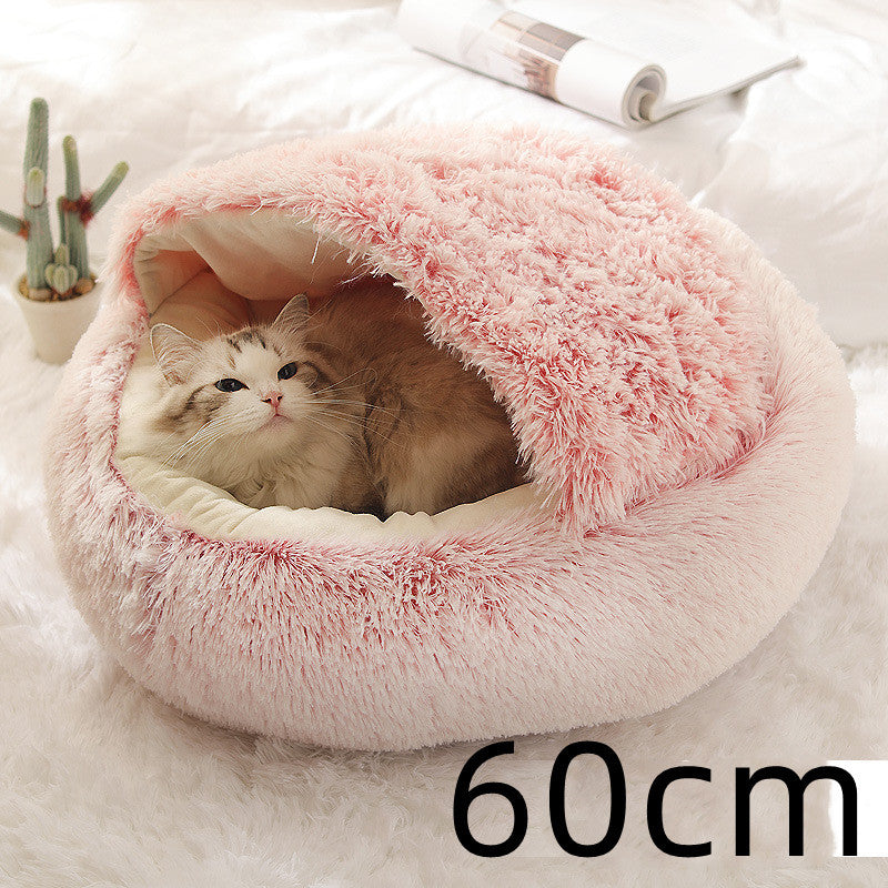 2 In 1 Dog And Cat Bed Pet Winter Bed Round Plush Warm Bed House Soft Long Plush Pets Bed Pet - Xmaker