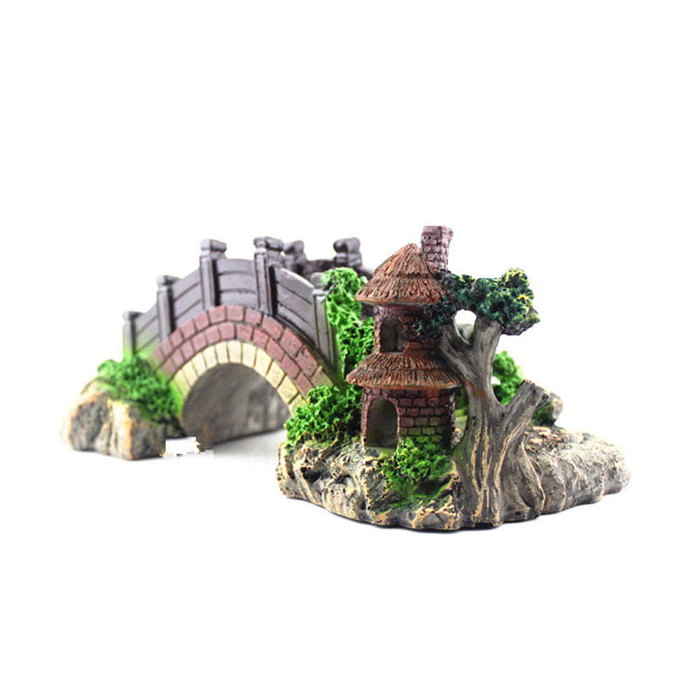 Resin Bridge Arch Bridge Black Red Bridge Fish Tank Landscaping Decoration Bridge Aquarium Equipment Accessories Turtle Climbing Platform Retro Arch Bridge - Xmaker