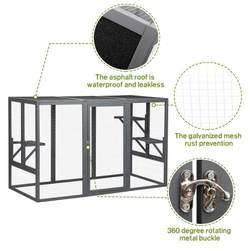 Spacious Wooden Cat Cage With Waterproof Roof For Adjustable Pedals - Gray-black - Xmaker