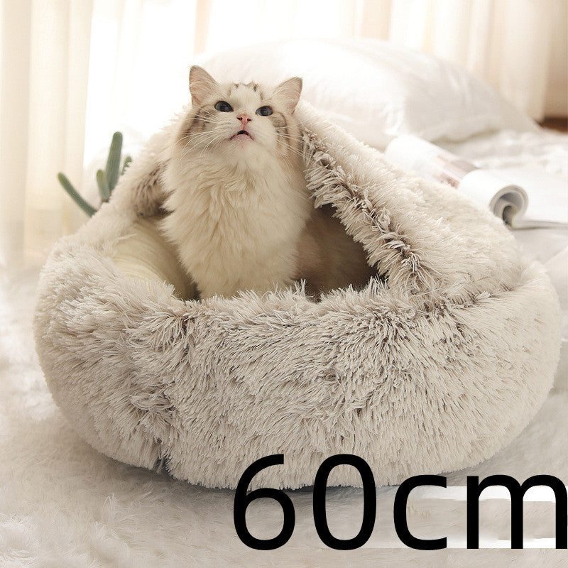 2 In 1 Dog And Cat Bed Pet Winter Bed Round Plush Warm Bed House Soft Long Plush Pets Bed Pet - Xmaker