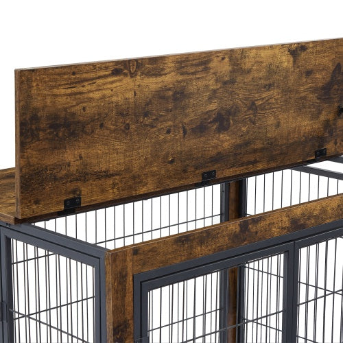 Furniture Double Door Dog Cage, Rustic Brown - Xmaker