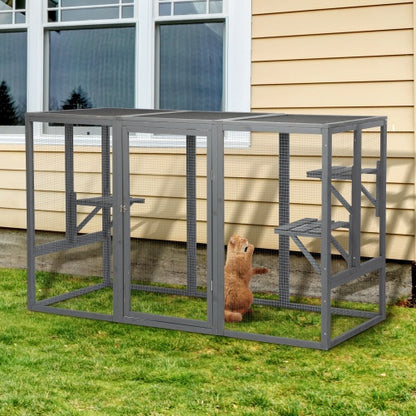 Spacious Wooden Cat Cage With Waterproof Roof For Adjustable Pedals - Gray-black - Xmaker