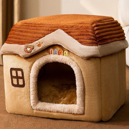 Foldable Dog House Pet Cat Bed Winter Dog Villa Sleep Kennel Removable Nest Warm Enclosed Cave Sofa Pets Supplies - Xmaker