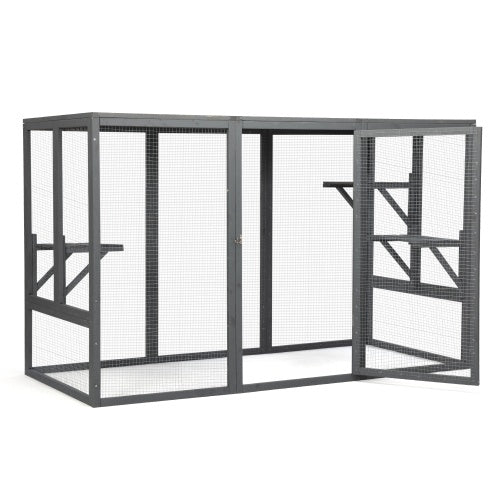 Spacious Wooden Cat Cage With Waterproof Roof For Adjustable Pedals - Gray-black - Xmaker