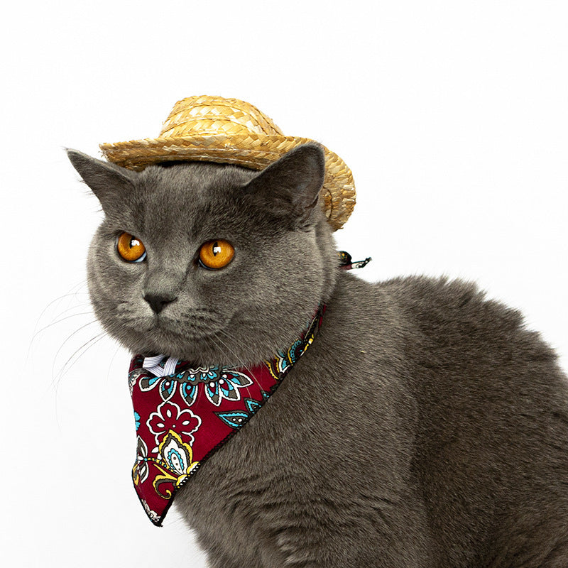 Pet Cat Western Straw Cowboy Hat - Xmaker