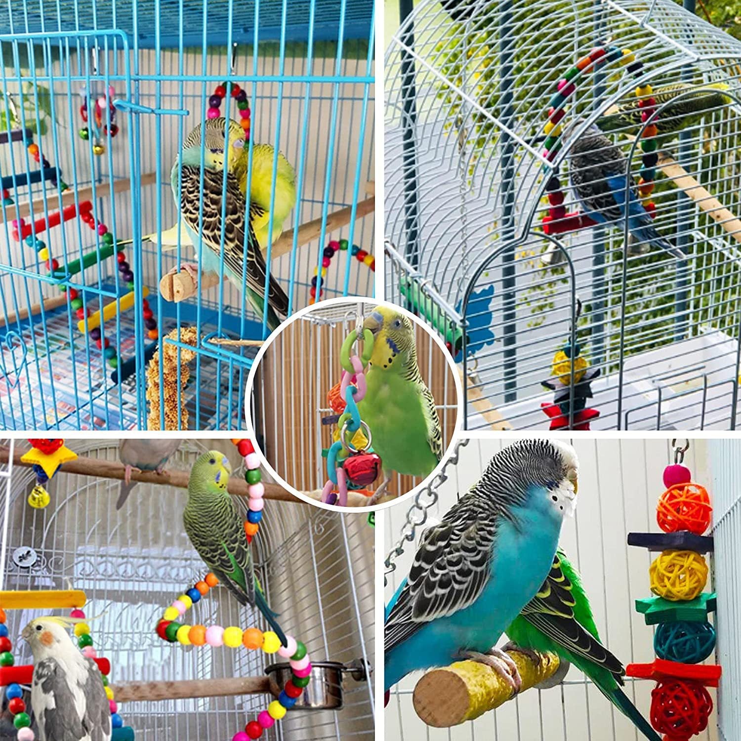 7PCs Parrot Toys Bird Cage Accessories - Xmaker