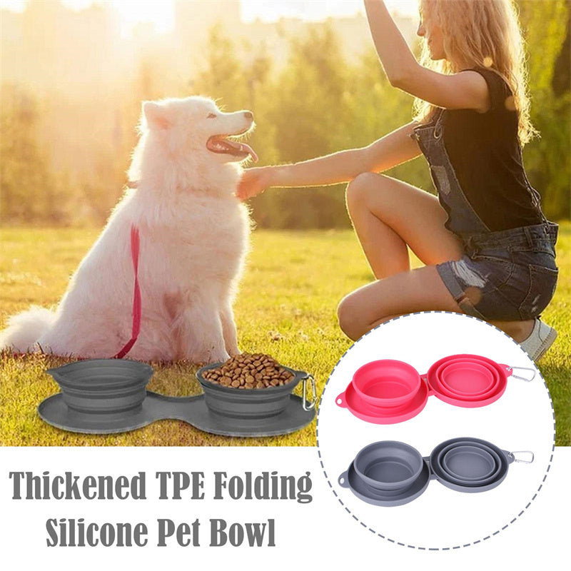 Rubber Foldable Double Bowl Pet Feeding Bowl Pets Supplies Dog Cat Bowls - Xmaker