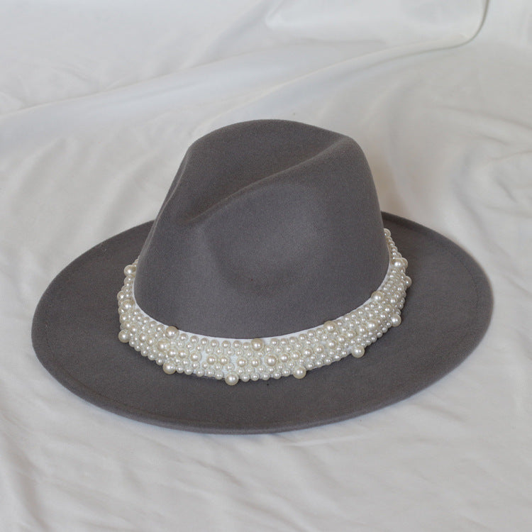 Handmade Pearl Top Hat Big Brim Fur Felt Hat - xmaker.ai