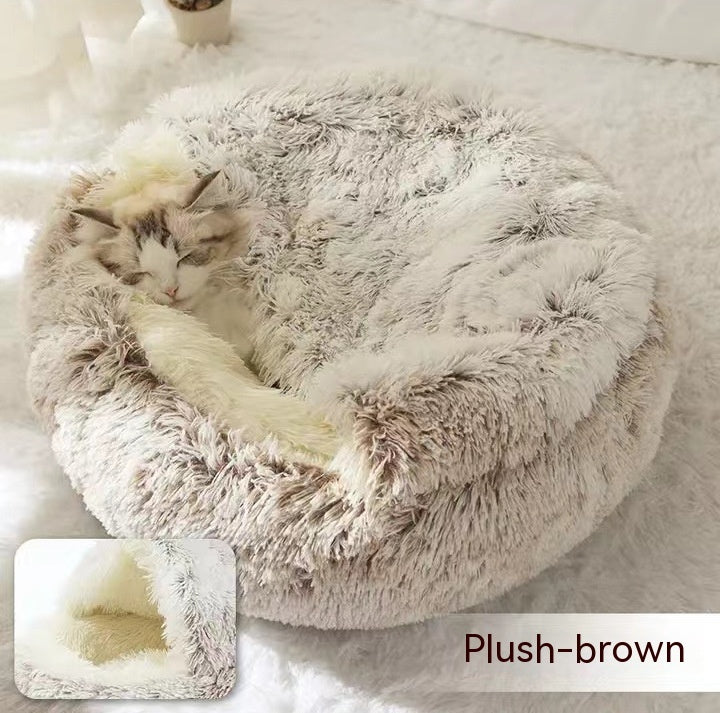 2 In 1 Dog And Cat Bed Pet Winter Bed Round Plush Warm Bed House Soft Long Plush Pets Bed Pet - Xmaker