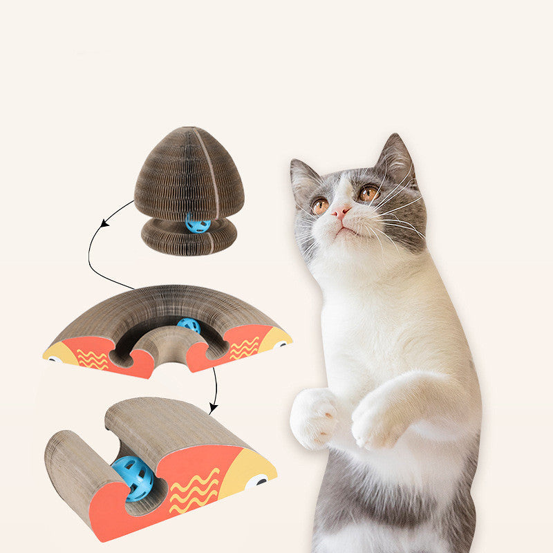 Foldable Cat Scratch Board Toy With Bell Cat Grinding Claw Cat Climbing Frame Round Corrugated Cats Interactive Toys - Xmaker