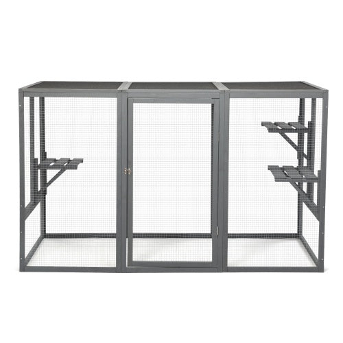 Spacious Wooden Cat Cage With Waterproof Roof For Adjustable Pedals - Gray-black - Xmaker