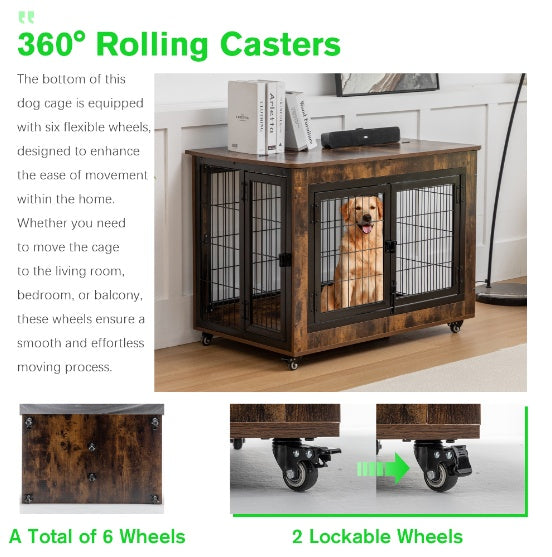 38in Dog Crate Furniture, Large Dog Kennel - Xmaker