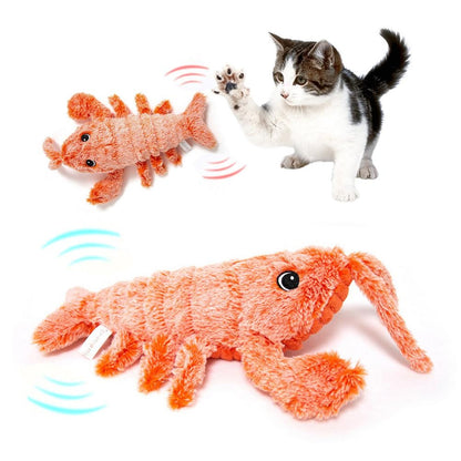 Pet Toys Electric Jumping Shrimp USB Charging Simulation Lobster Funny Cat Plush Pets Toy - Xmaker