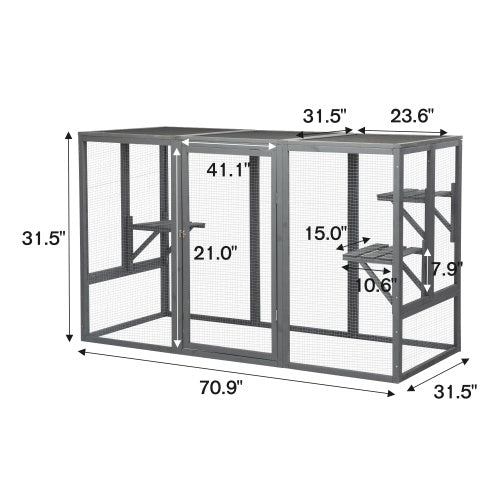 Spacious Wooden Cat Cage With Waterproof Roof For Adjustable Pedals - Gray-black - Xmaker