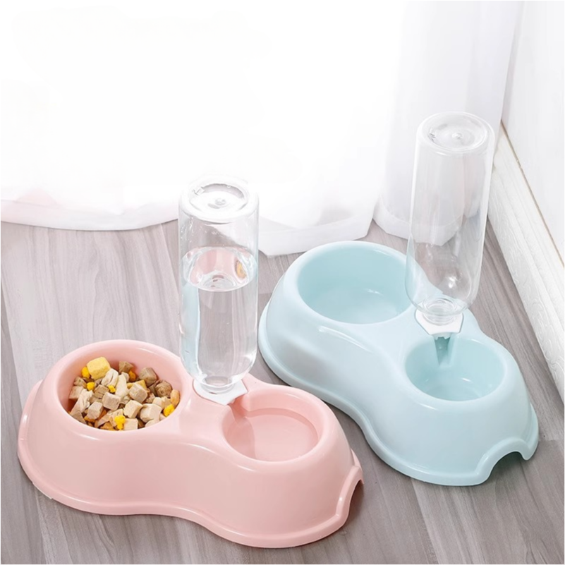 Pet plastic double bowl automatic water dispenser with water bottle set - Xmaker